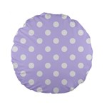 Polka Dots - White on Pale Lavender Violet Standard 15  Premium Flano Round Cushion