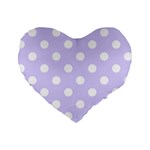 Polka Dots - White on Pale Lavender Violet Standard 16  Premium Heart Shape Cushion