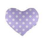 Polka Dots - White on Pale Lavender Violet Standard 16  Premium Flano Heart Shape Cushion