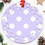 Polka Dots - White on Pale Lavender Violet Round Filigree Ornament (Two Sides)