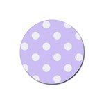Polka Dots - White on Pale Lavender Violet Rubber Round Coaster (4 pack)