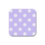Polka Dots - White on Pale Lavender Violet Rubber Square Coaster (4 pack)