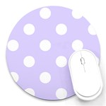 Polka Dots - White on Pale Lavender Violet Round Mousepad