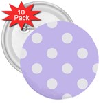 Polka Dots - White on Pale Lavender Violet 3  Button (10 pack)