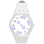 Polka Dots - Pale Lavender Violet on White Round Plastic Sport Watch (M)