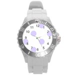 Polka Dots - Pale Lavender Violet on White Round Plastic Sport Watch (L)