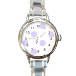 Polka Dots - Pale Lavender Violet on White Round Italian Charm Watch