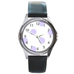 Polka Dots - Pale Lavender Violet on White Round Metal Watch