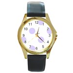 Polka Dots - Pale Lavender Violet on White Round Gold Metal Watch
