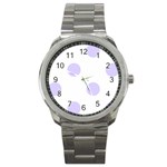 Polka Dots - Pale Lavender Violet on White Sport Metal Watch