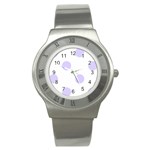 Polka Dots - Pale Lavender Violet on White Stainless Steel Watch