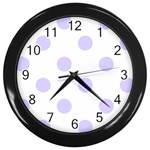 Polka Dots - Pale Lavender Violet on White Wall Clock (Black)