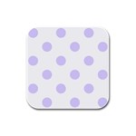 Polka Dots - Pale Lavender Violet on White Rubber Square Coaster (4 pack)
