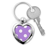 Polka Dots - White on Bright Lavender Violet Key Chain (Heart)