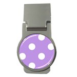 Polka Dots - White on Bright Lavender Violet Money Clip (Round)