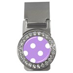 Polka Dots - White on Bright Lavender Violet Money Clip (CZ)