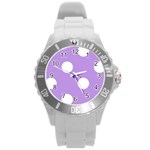 Polka Dots - White on Bright Lavender Violet Round Plastic Sport Watch (L)