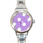 Polka Dots - White on Bright Lavender Violet Round Italian Charm Watch