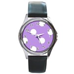 Polka Dots - White on Bright Lavender Violet Round Metal Watch