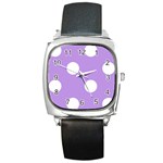 Polka Dots - White on Bright Lavender Violet Square Metal Watch