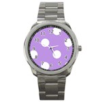 Polka Dots - White on Bright Lavender Violet Sport Metal Watch