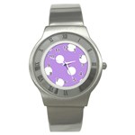 Polka Dots - White on Bright Lavender Violet Stainless Steel Watch
