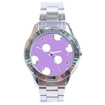 Polka Dots - White on Bright Lavender Violet Stainless Steel Analogue Watch