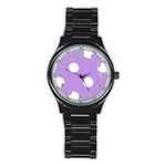 Polka Dots - White on Bright Lavender Violet Stainless Steel Round Watch