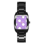 Polka Dots - White on Bright Lavender Violet Stainless Steel Barrel Watch