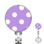 Polka Dots - White on Bright Lavender Violet Stainless Steel Nurses Watch