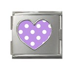 Polka Dots - White on Bright Lavender Violet Mega Link Heart Italian Charm (18mm)