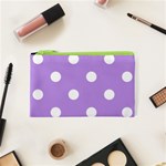 Polka Dots - White on Bright Lavender Violet Canvas Cosmetic Bag (XS)