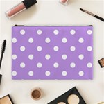 Polka Dots - White on Bright Lavender Violet Cosmetic Bag (L)