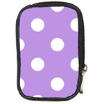 Polka Dots - White on Bright Lavender Violet Compact Camera Leather Case