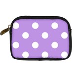 Polka Dots - White on Bright Lavender Violet Digital Camera Leather Case