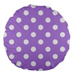 Polka Dots - White on Bright Lavender Violet Large 18  Premium Round Cushion