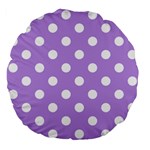 Polka Dots - White on Bright Lavender Violet Large 18  Premium Flano Round Cushion