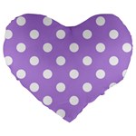 Polka Dots - White on Bright Lavender Violet Large 19  Premium Heart Shape Cushion
