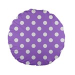Polka Dots - White on Bright Lavender Violet Standard 15  Premium Flano Round Cushion