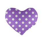 Polka Dots - White on Bright Lavender Violet Standard 16  Premium Flano Heart Shape Cushion