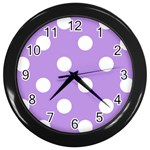Polka Dots - White on Bright Lavender Violet Wall Clock (Black)