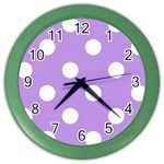Polka Dots - White on Bright Lavender Violet Color Wall Clock