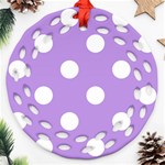 Polka Dots - White on Bright Lavender Violet Round Filigree Ornament (Two Sides)