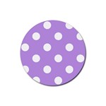 Polka Dots - White on Bright Lavender Violet Rubber Round Coaster (4 pack)