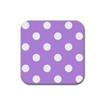 Polka Dots - White on Bright Lavender Violet Rubber Coaster (Square)