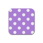 Polka Dots - White on Bright Lavender Violet Rubber Square Coaster (4 pack)