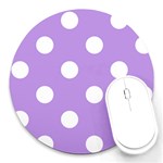 Polka Dots - White on Bright Lavender Violet Round Mousepad