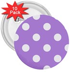 Polka Dots - White on Bright Lavender Violet 3  Button (10 pack)