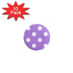 Polka Dots - White on Bright Lavender Violet 1  Mini Magnet (10 pack)