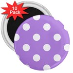 Polka Dots - White on Bright Lavender Violet 3  Magnet (10 pack)